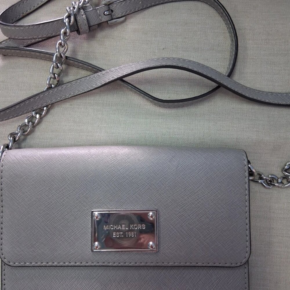 Michael Kors Gray Silver Chain Handbag Messenger Crossbody